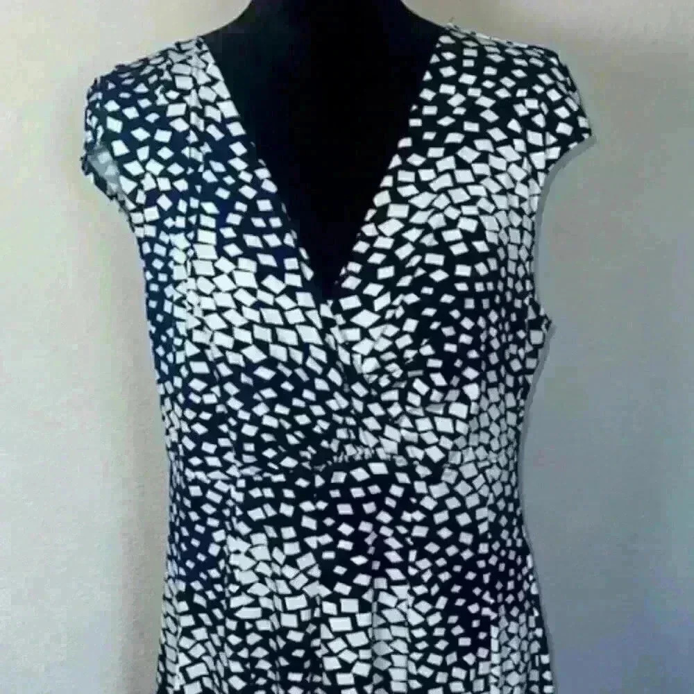 Haani Women's Dress Stretch Blue and White Print Cap Sleeve